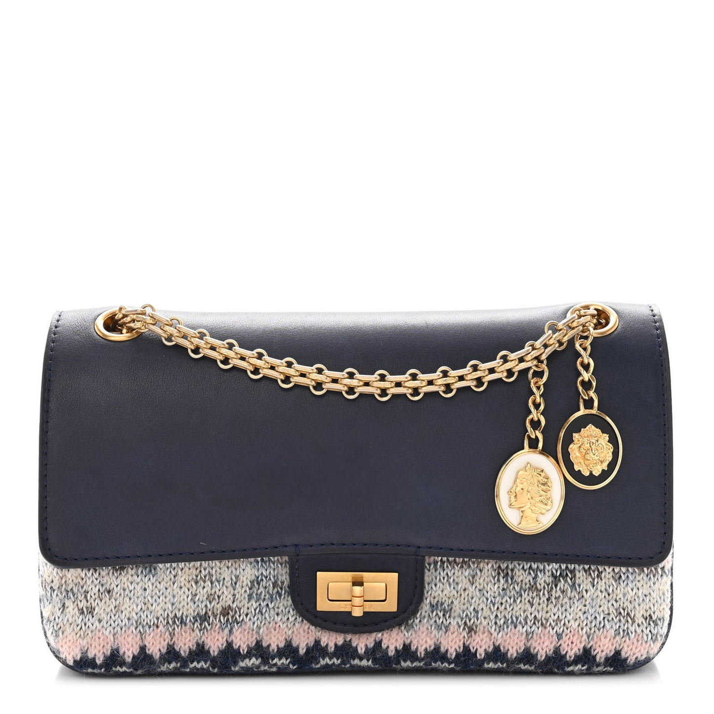 Smooth Calfskin Knit Nude 2.55 Reissue 225 Flap Navy