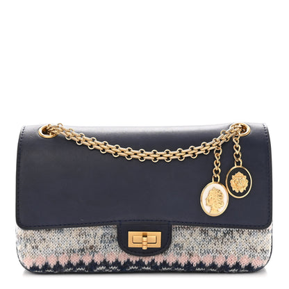 Chanel Smooth Calfskin Knit Nude 2.55 Reissue 225 Flap Navy 1 of 11