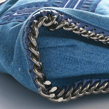 Stella McCartney Eco Denim Embroidered Zigarette Falabella Fold Over Tote Blue 9 of 10