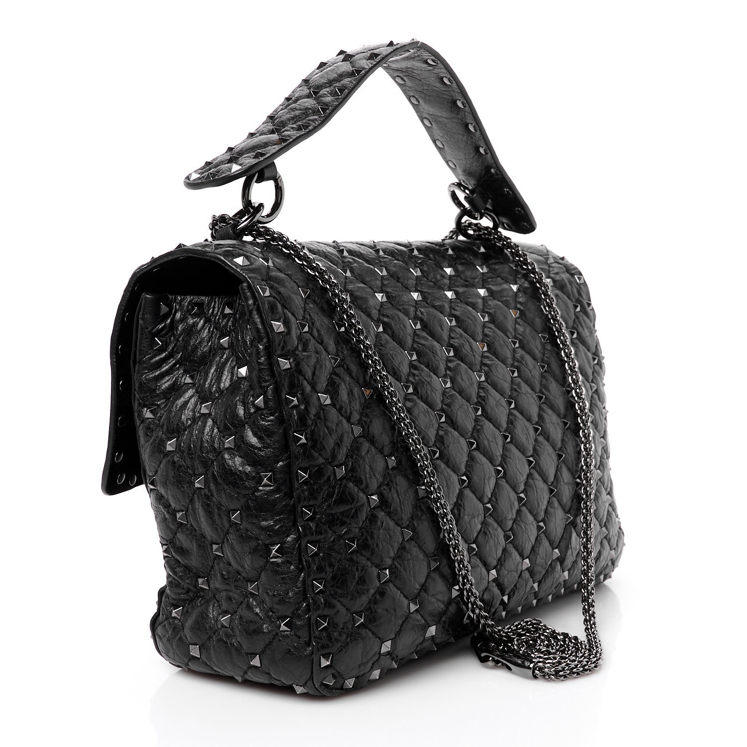Valentino Garavani Craquele Nappa Large Rockstud Spike Shoulder Bag Black 3 of 9