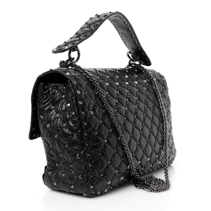 Valentino Garavani Craquele Nappa Large Rockstud Spike Shoulder Bag Black 3 of 9
