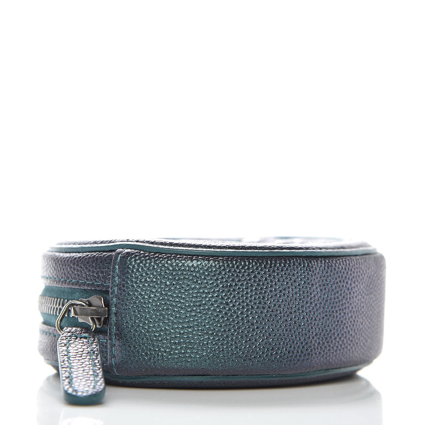 Iridescent Caviar Quilted Filigree Zip Around Classic Coin Purse Dark Turquoise