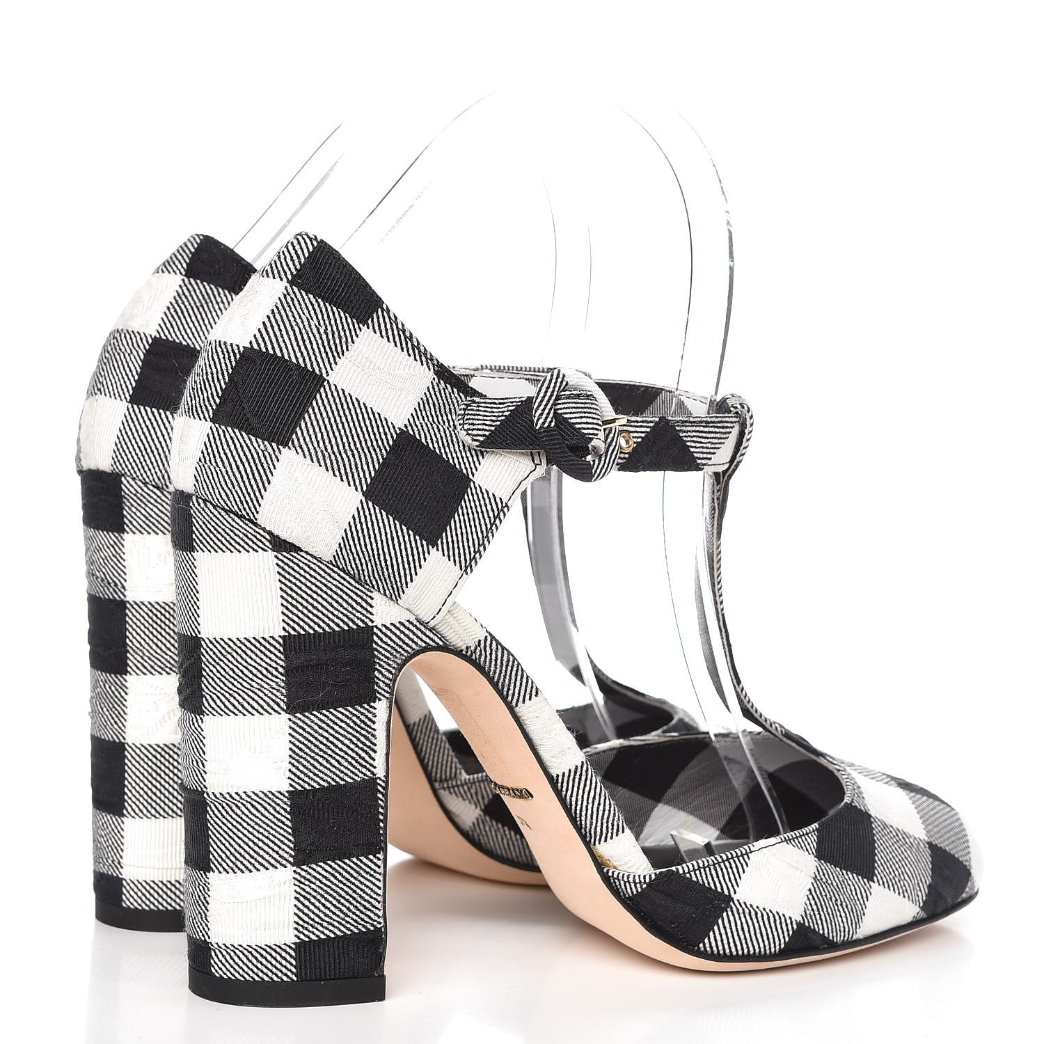 Dolce & Gabbana Gingham Brocade T Bar Pumps 37.5 Black White 4 of 13