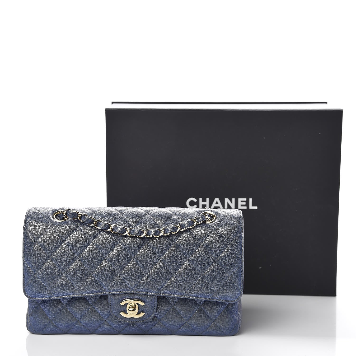 Chanel Iridescent Caviar Quilted Medium Double Flap Dark Blue 11 of 11