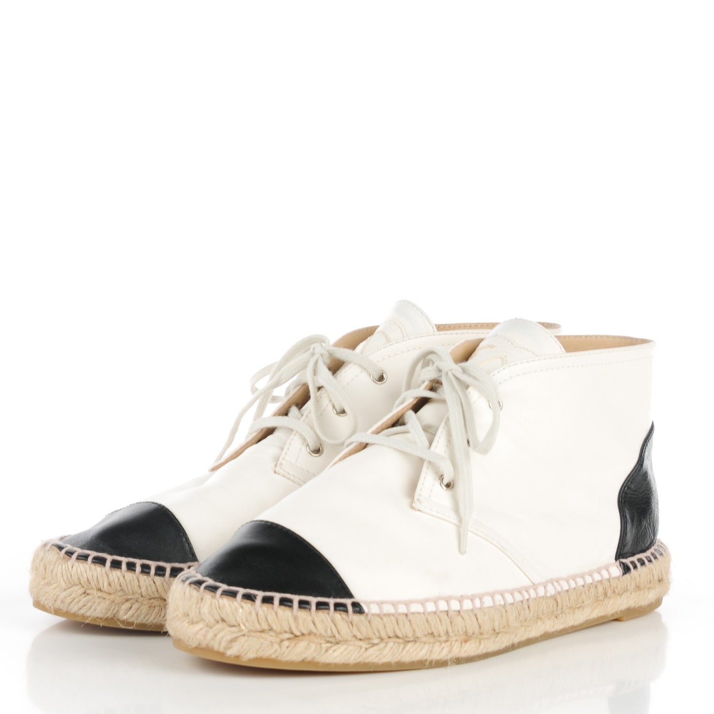 Lambskin Cap Toe Lace Up Espadrilles 40 White Black