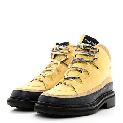 Chanel Suede Grained Calfskin CC Lace Up Boots 39.5 Yellow 3 of 9