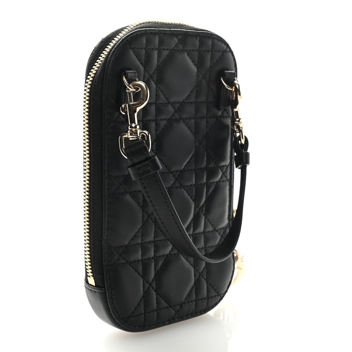 Lambskin Cannage Lady Dior Phone Holder Black