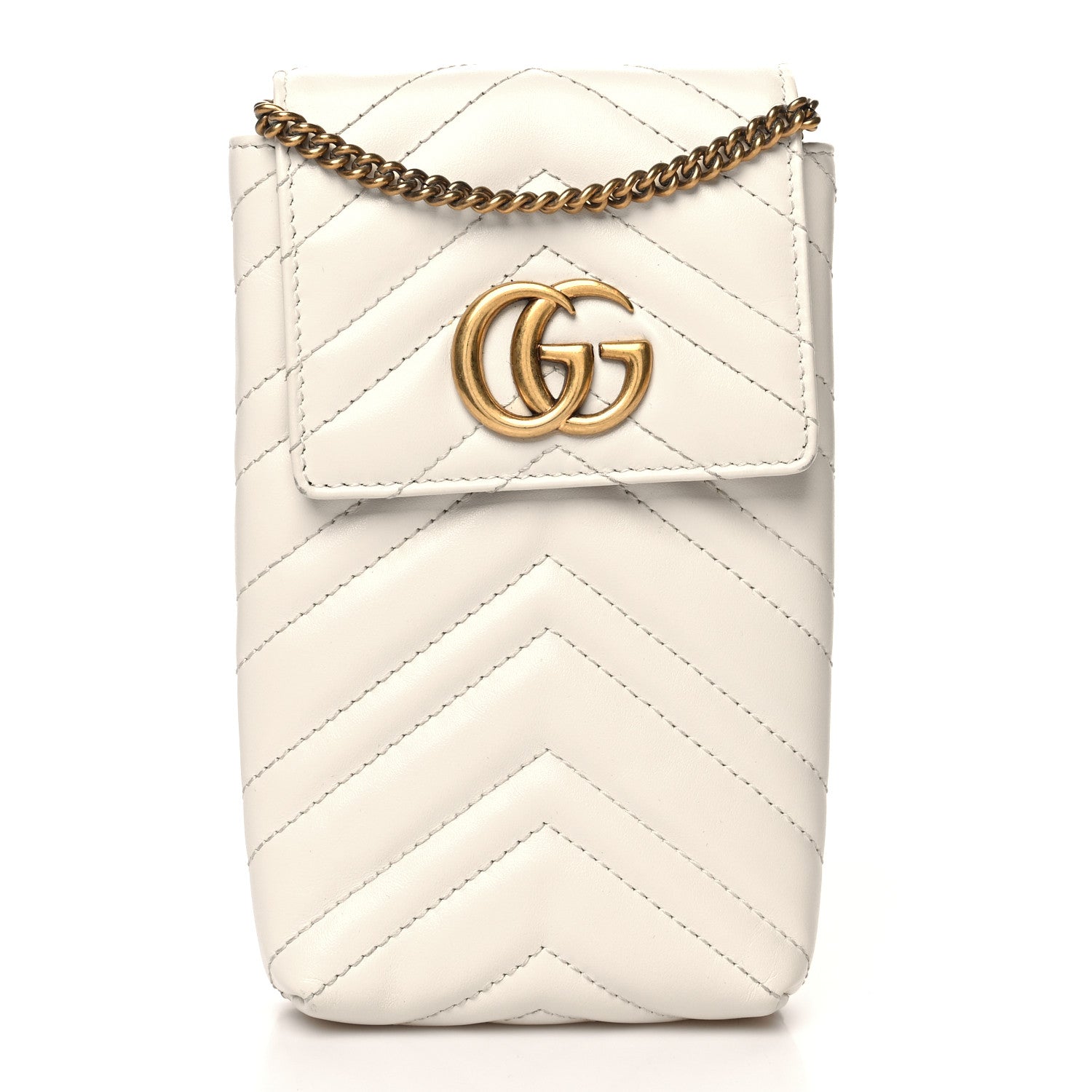 Gucci Calfskin Matelasse Mini GG Marmont Crossbody Bag White 1 of 14