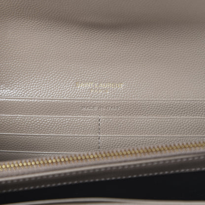 Saint Laurent Grain De Poudre Matelasse Chevron Monogram Flap Wallet Dusty Grey 5 of 6