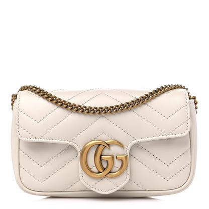 Gucci Calfskin Matelasse Super Mini GG Marmont Shoulder Bag White 1 of 8