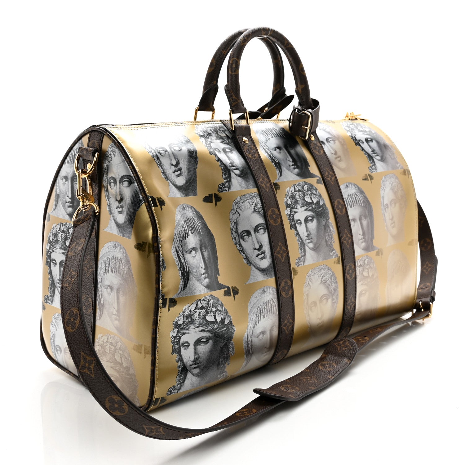 Louis Vuitton X FORNASETTI Calfskin Fornasetti Keepall Bandouliere 45 Gold 2 of 7