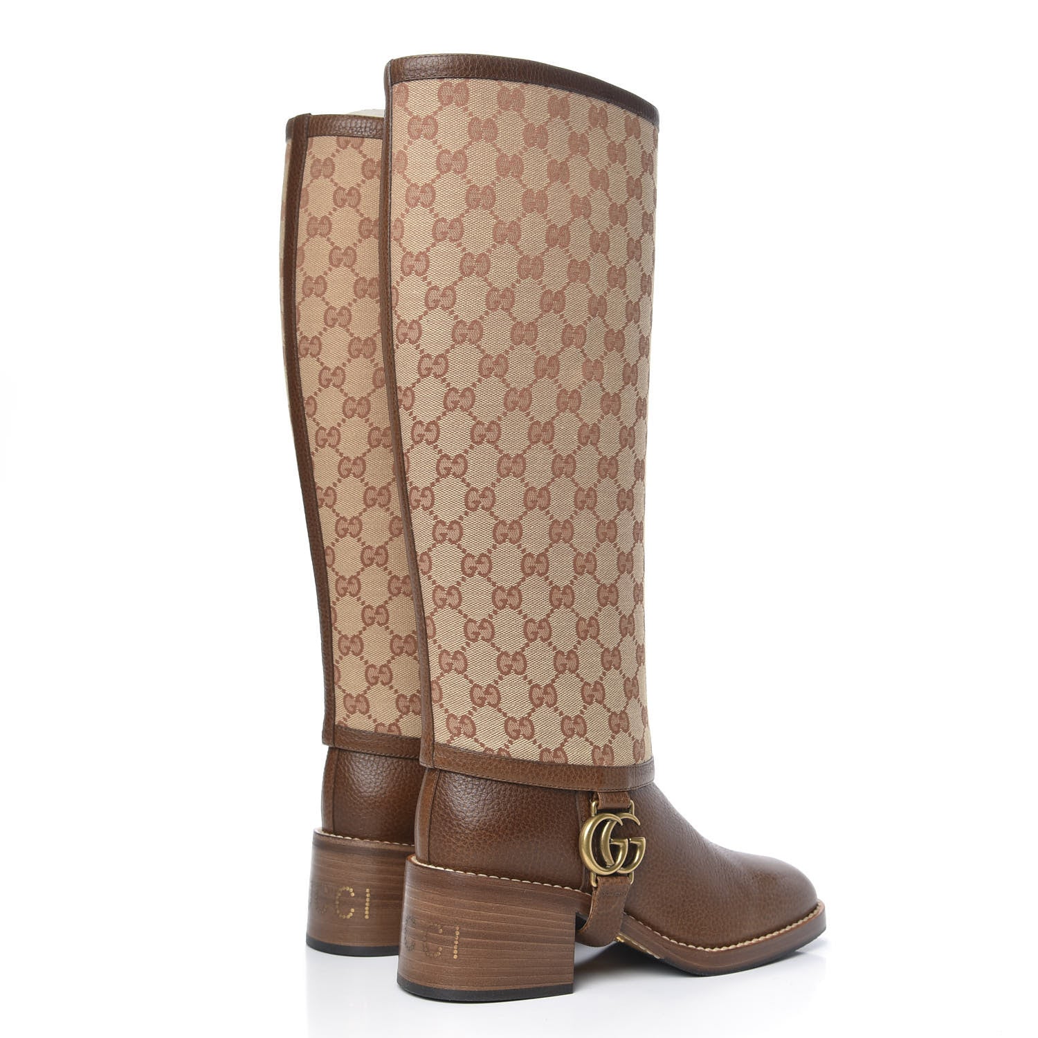 Gucci GG Monogram Calfskin Lola Tall Boots 38 Beige Ruggine Cuir 4 of 7