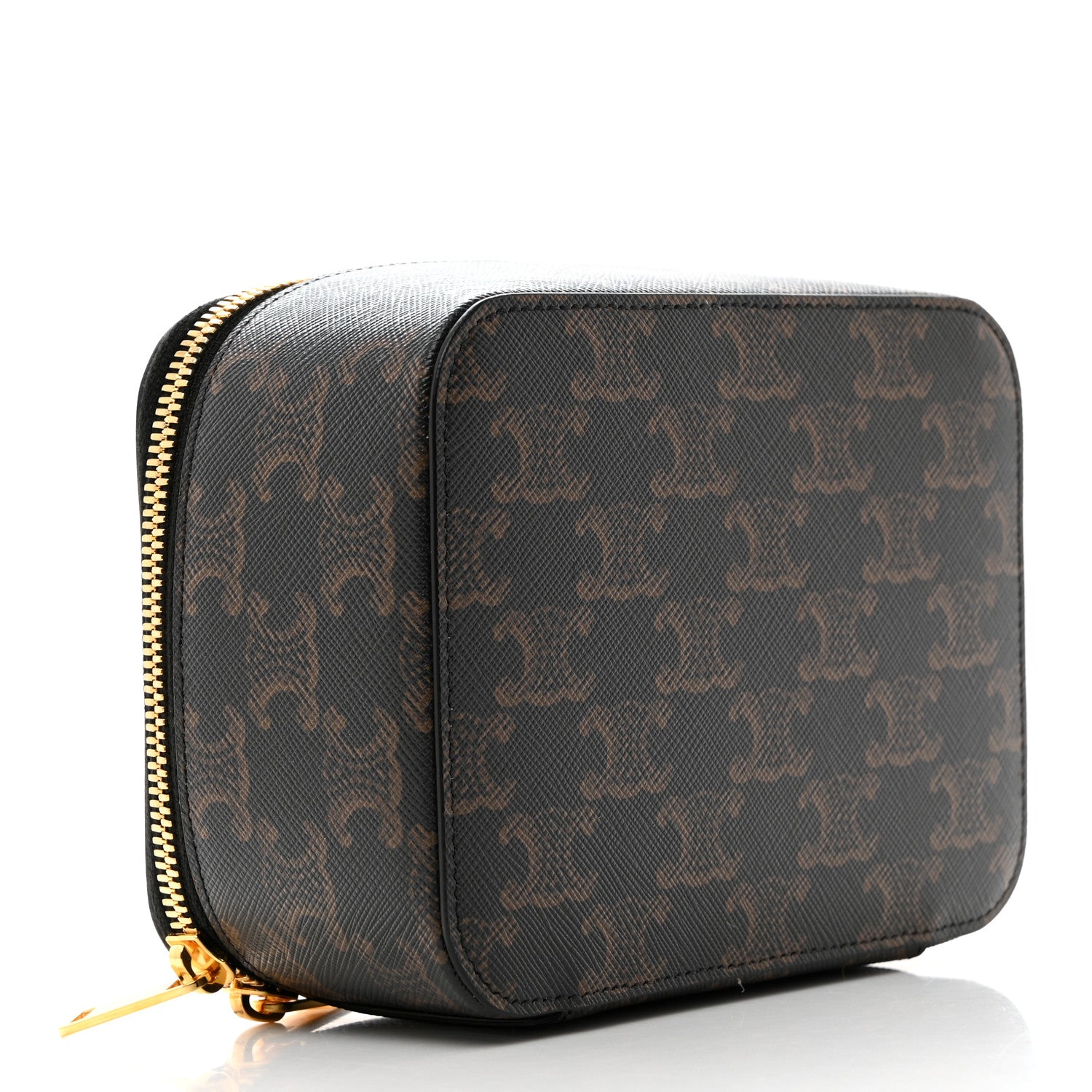 Celine Triomphe Canvas Calfskin Small Top Handle Toiletry Case Tan 4 of 9