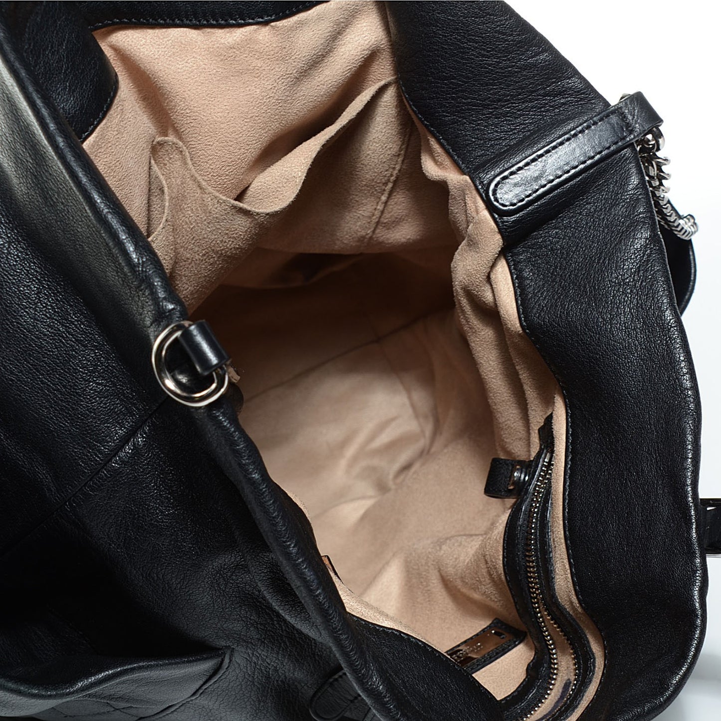 Lambskin Chain Embellished Blare Tote Black