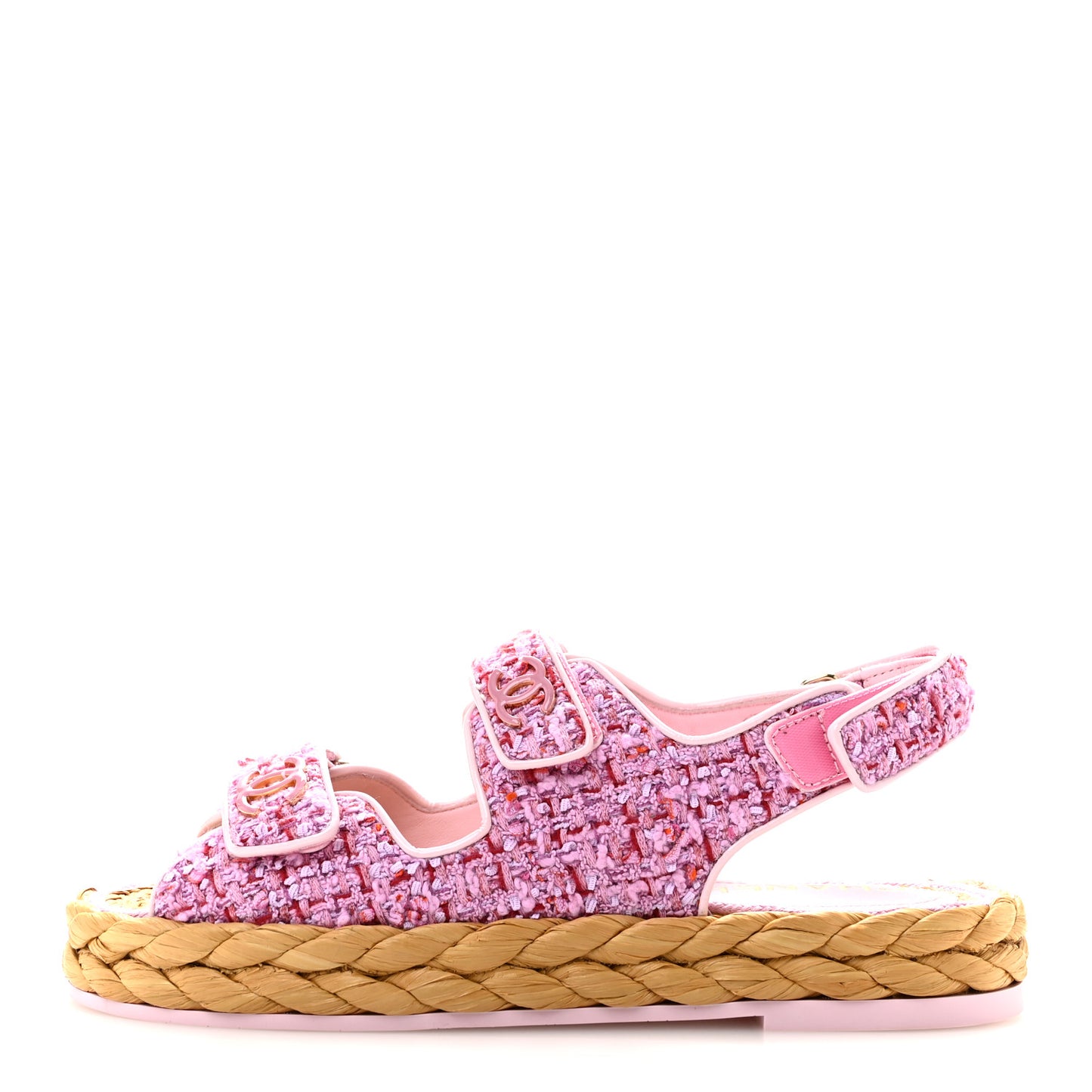 Tweed Patent Calfskin Velcro Dad Sandals 38.5 Light Purple Pink Red