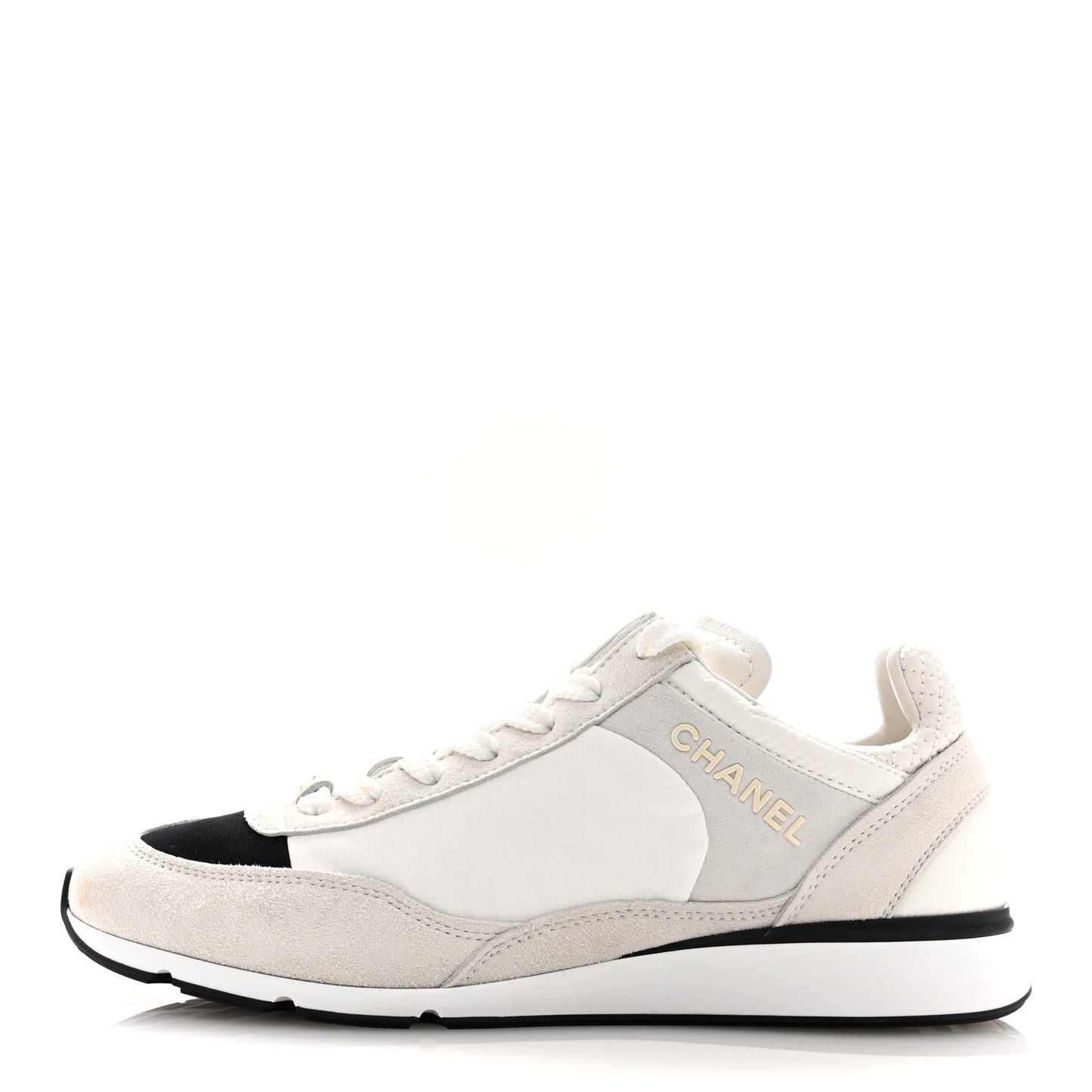 Nylon Suede Kidskin Calfskin Logo Sneakers 38 White Black