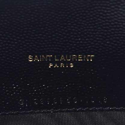 Saint Laurent Grain De Poudre Matelasse Chevron Monogram Envelope Chain Wallet Black 9 of 10