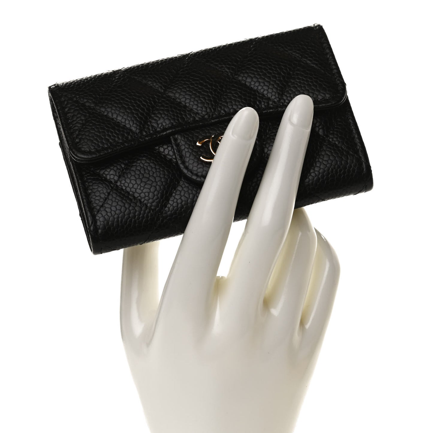 Caviar Quilted Flap Card Holder Wallet Black
