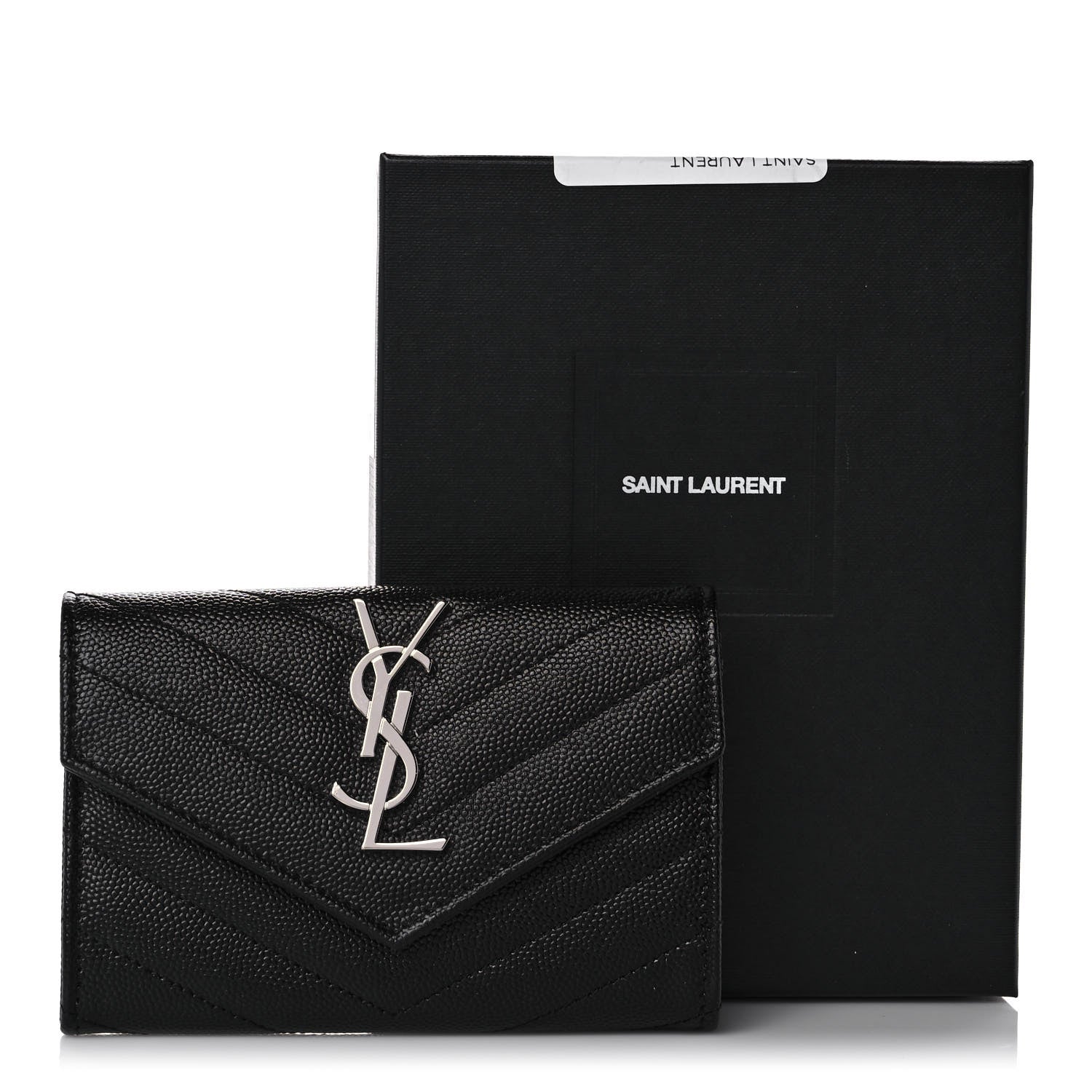 Saint Laurent Grain De Poudre Matelasse Chevron Small Monogram Envelope Wallet Black 12 of 12
