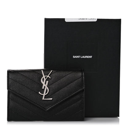 Saint Laurent Grain De Poudre Matelasse Chevron Small Monogram Envelope Wallet Black 12 of 12