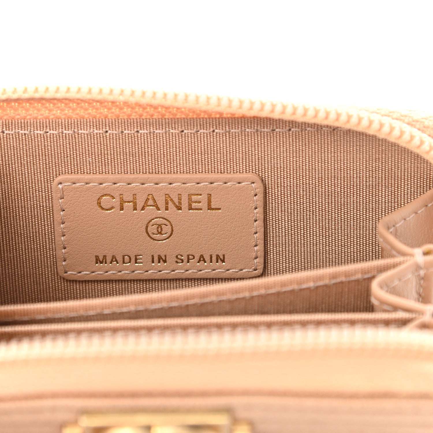 Chanel Caviar Quilted Boy Zip Around Coin Purse Wallet Beige 5 of 9