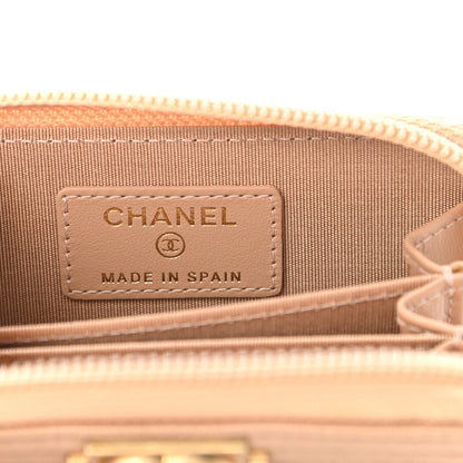 Chanel Caviar Quilted Boy Zip Around Coin Purse Wallet Beige 5 of 9