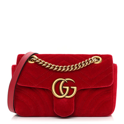 Gucci Velvet Matelasse Mini GG Marmont Shoulder Bag Hibiscus Red 2 of 10