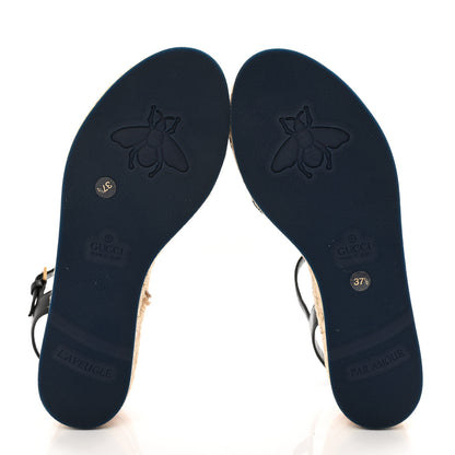 Gucci Cotton Malaga Kid Crochet Pearly GG Lilibeth Espadrille Platform Sandals 37.5 Black 6 of 14