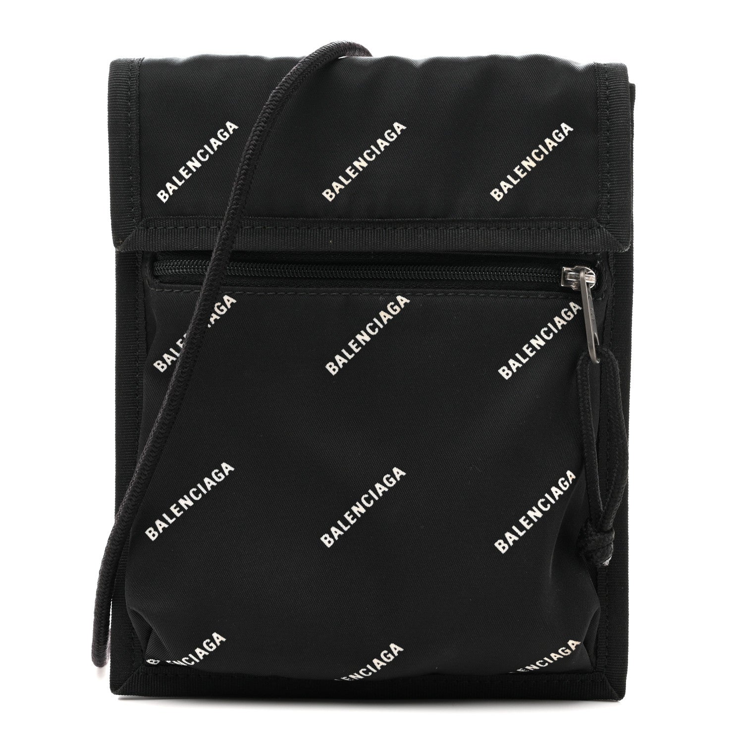 Balenciaga Nylon Allover Logo Small Explorer Crossbody Pouch Black White 1 of 12