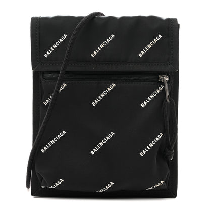 Balenciaga Nylon Allover Logo Small Explorer Crossbody Pouch Black White 1 of 12