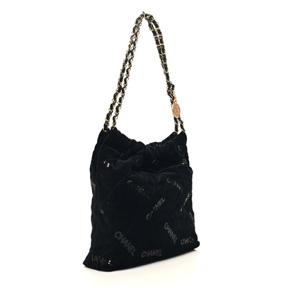 Chanel Velvet Sequin Quilted Small Chanel 22 Black 4 of 15