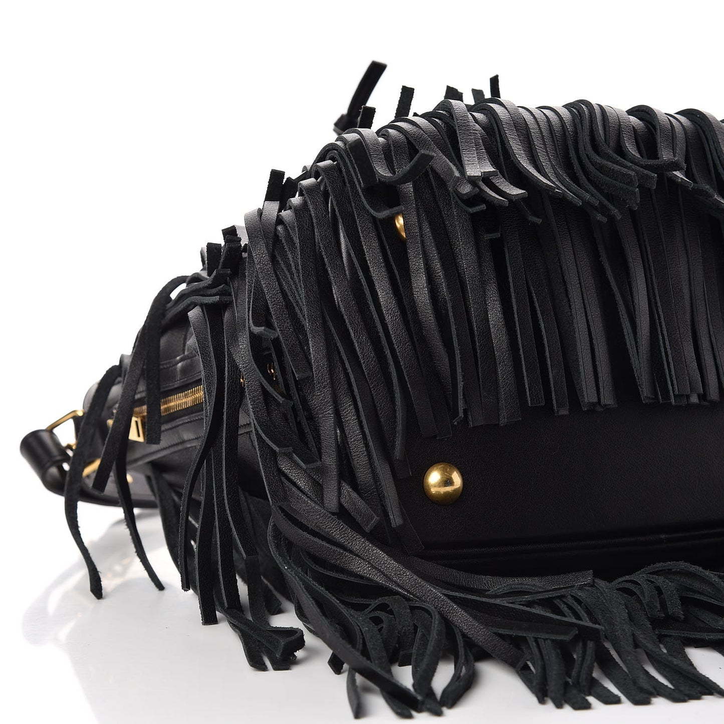 Calfskin Small Emmanuelle Fringe Bucket Bag Black