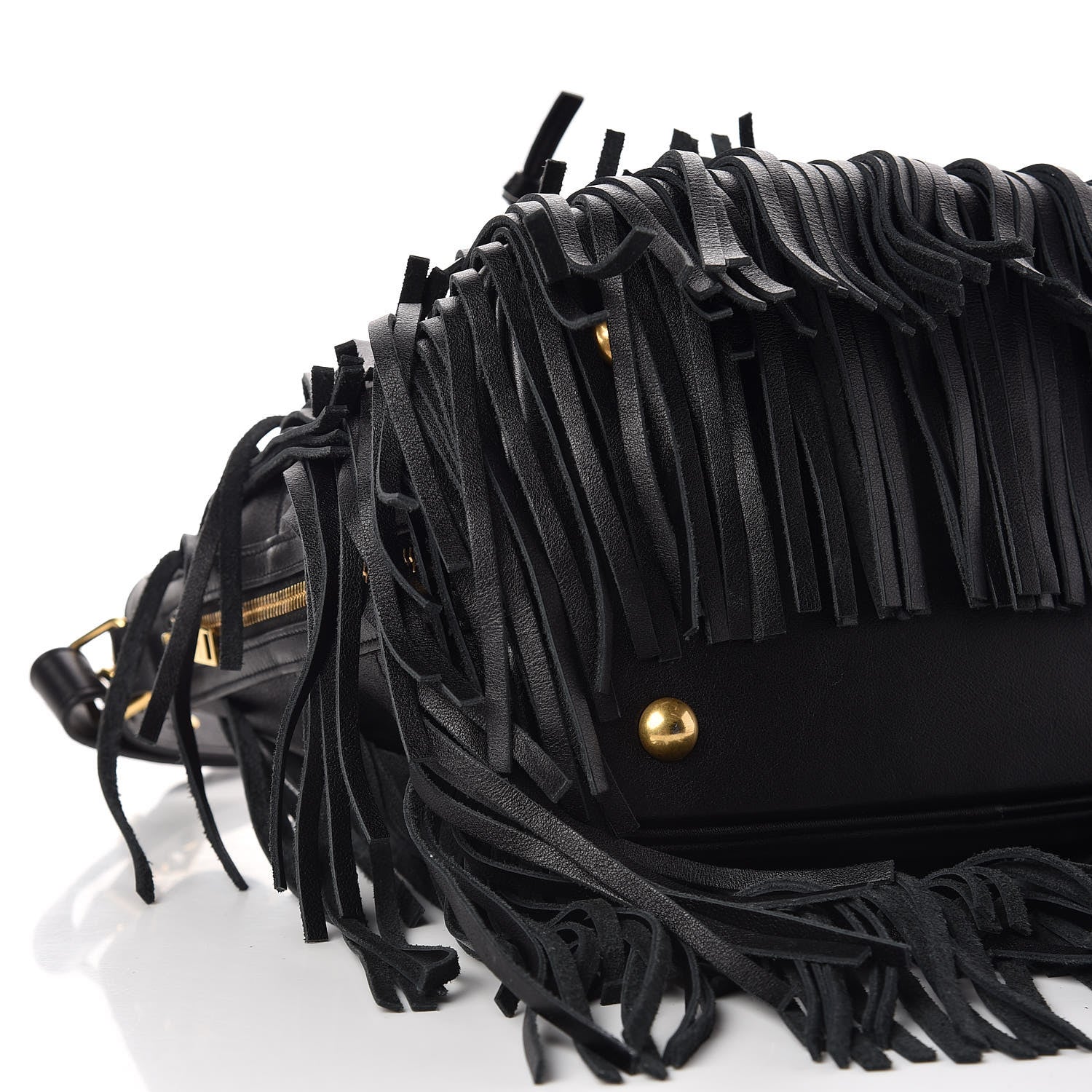 Saint Laurent Calfskin Small Emmanuelle Fringe Bucket Bag Black 9 of 10