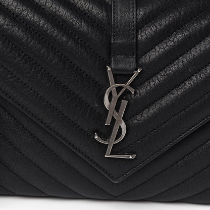 Saint Laurent Sheepskin Matelasse Chevron Monogram Medium College Bag Black 9 of 9