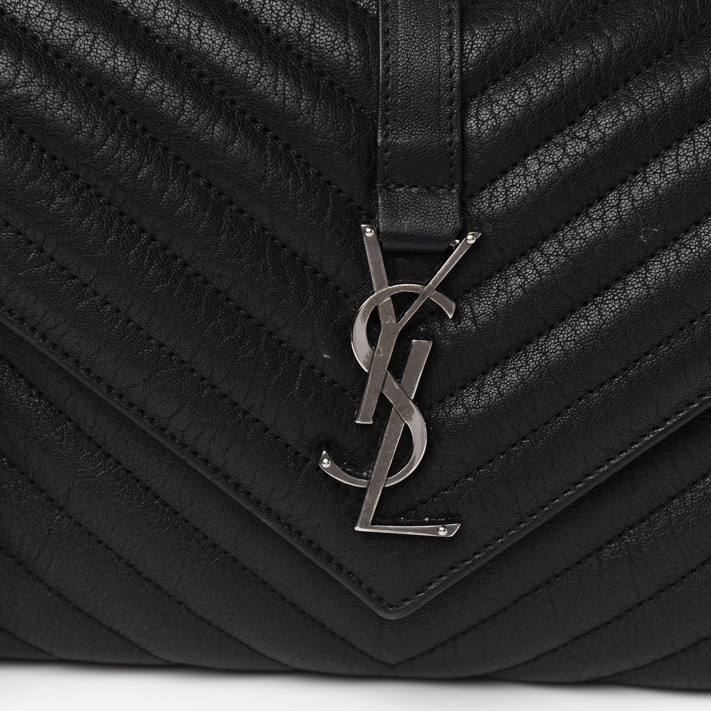 Sheepskin Matelasse Chevron Monogram Medium College Bag Black