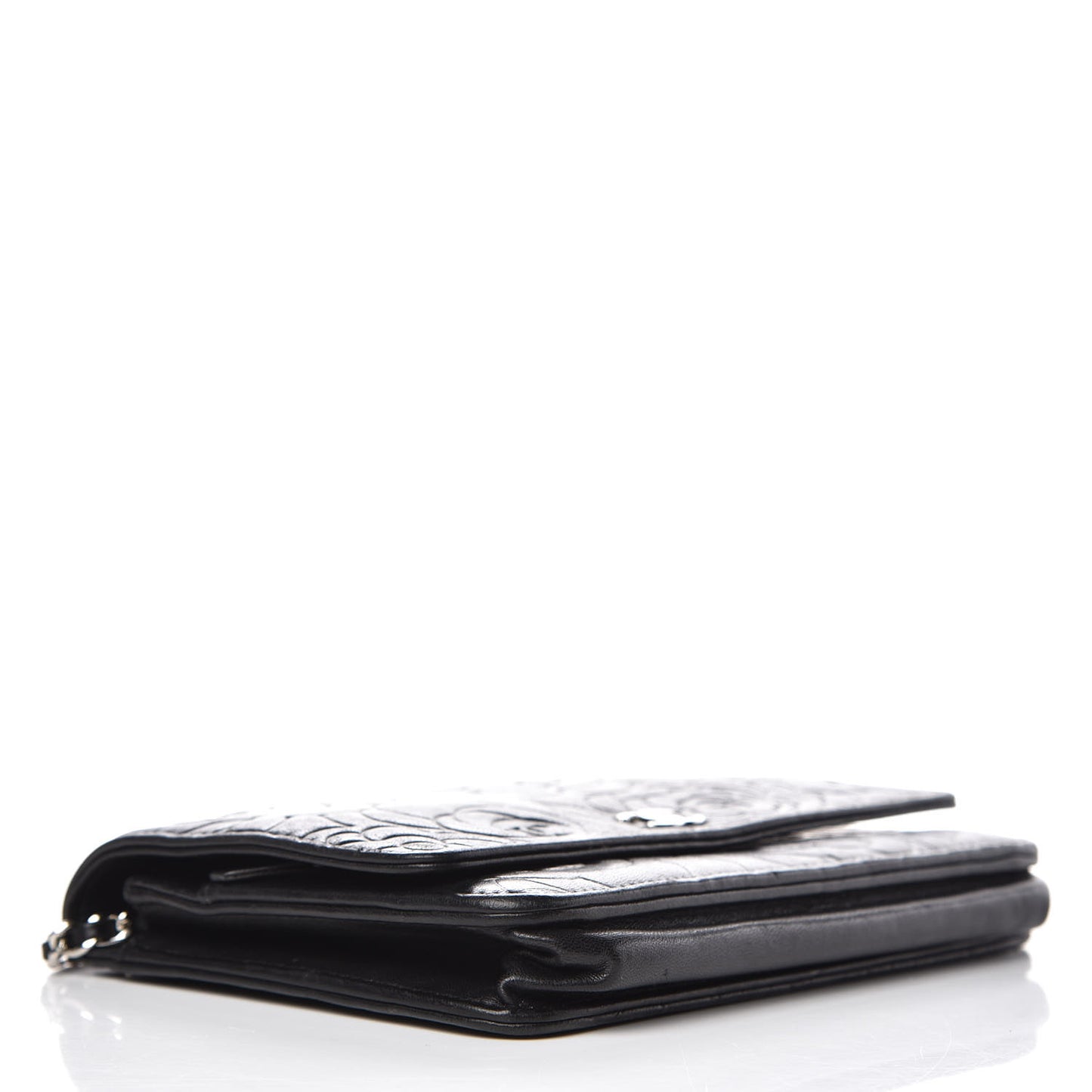 Lambskin Camellia Embossed Wallet on Chain WOC Black