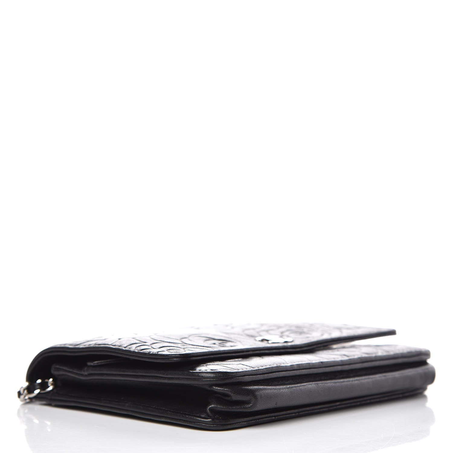 Chanel Lambskin Camellia Embossed Wallet on Chain WOC Black 4 of 16