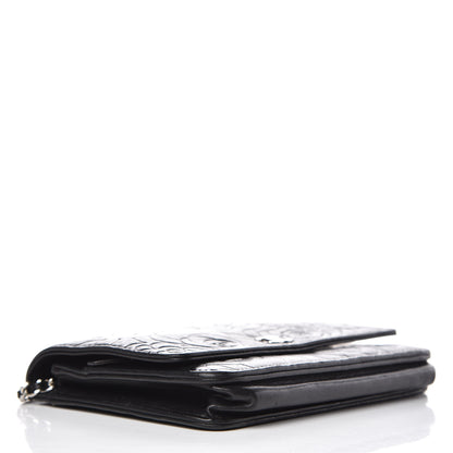 Chanel Lambskin Camellia Embossed Wallet on Chain WOC Black 4 of 16