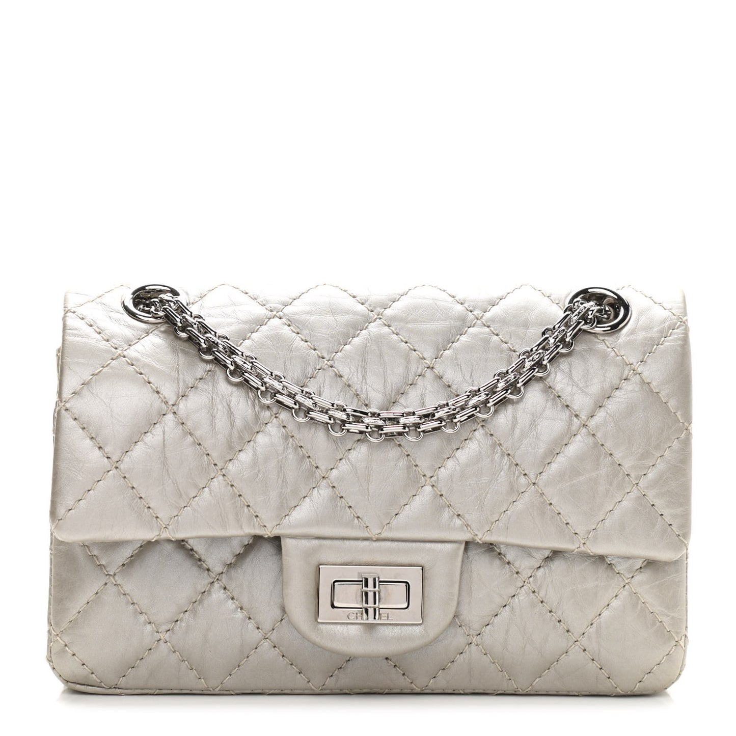 Metallic Calfskin Quilted 2.55 Reissue 224 Flap Silver