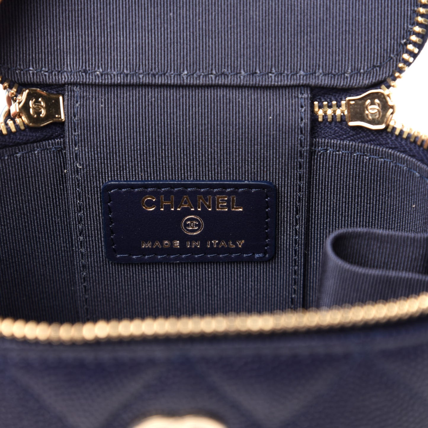 Caviar Quilted Mini Vanity Case With Chain Navy