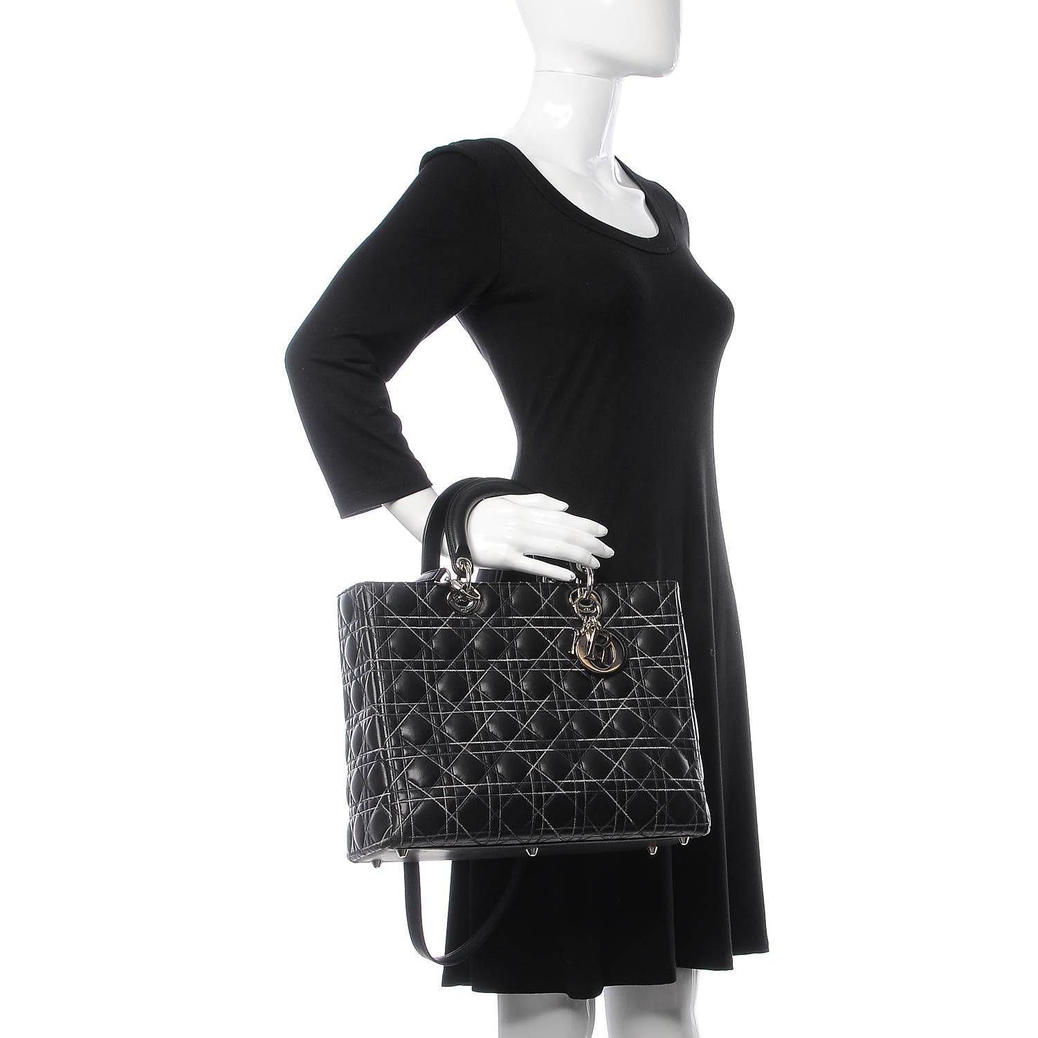 Christian Dior Lambskin Stitched Large Lady Dior Black 3 of 10