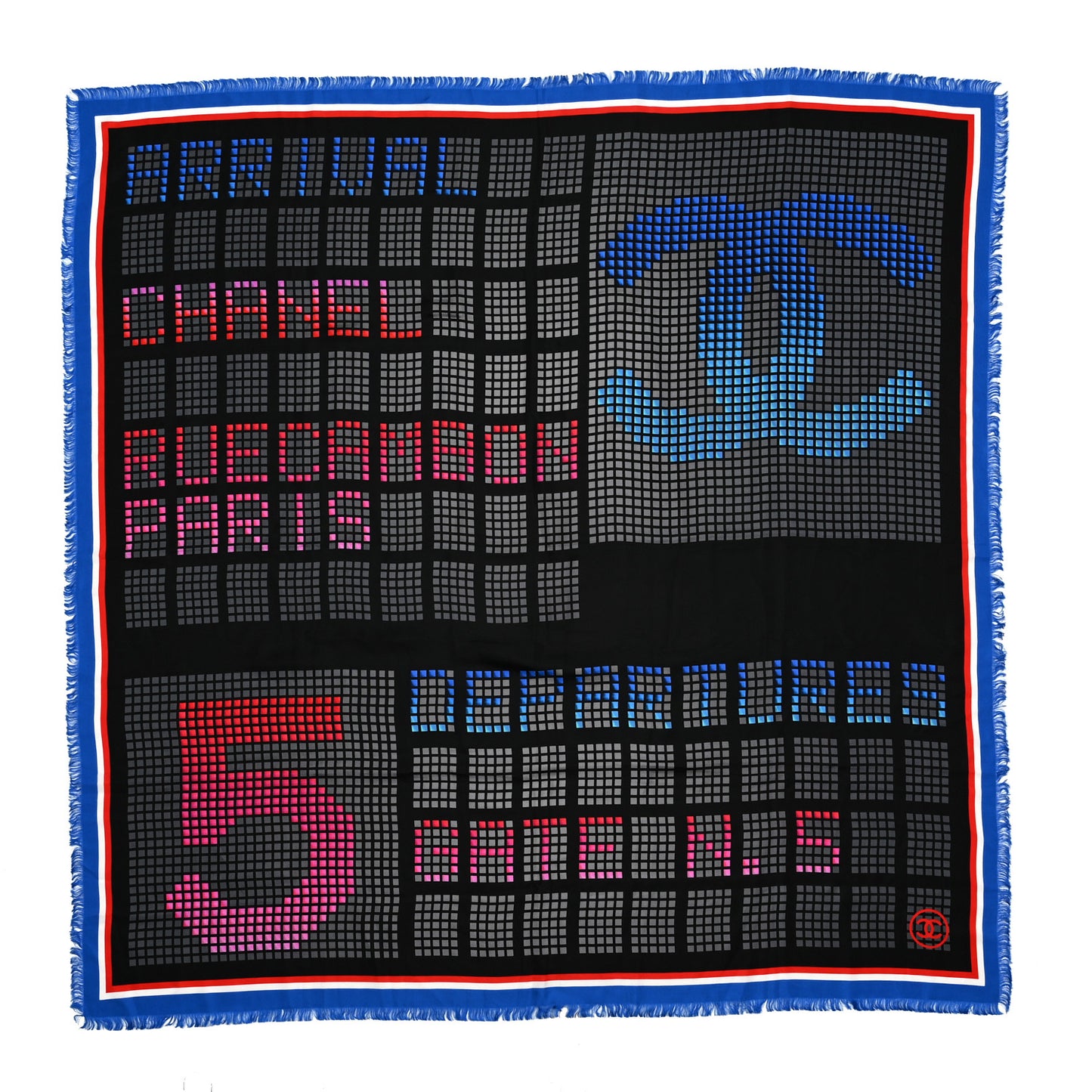 Silk CC Arrival Departures Square Scarf Blue Multicolor