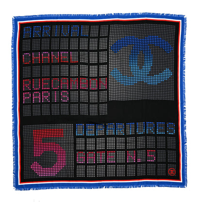 Chanel Silk CC Arrival Departures Square Scarf Blue Multicolor 1 of 4