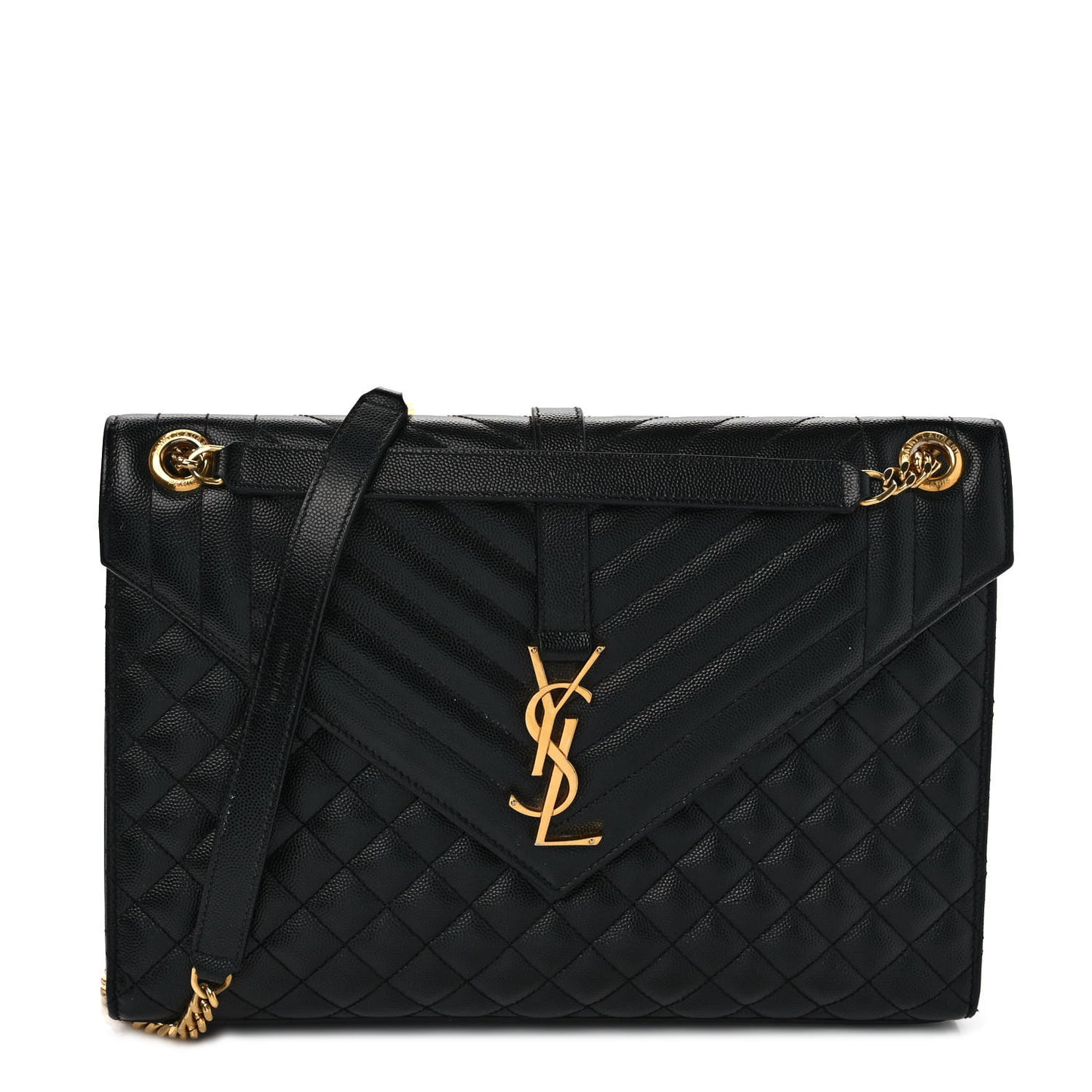 Grain De Poudre Textured Mixed Matelasse Large Triquilt Monogram Satchel Black
