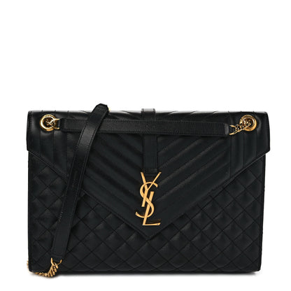 Saint Laurent Grain De Poudre Textured Mixed Matelasse Large Triquilt Monogram Satchel Black 1 of 10