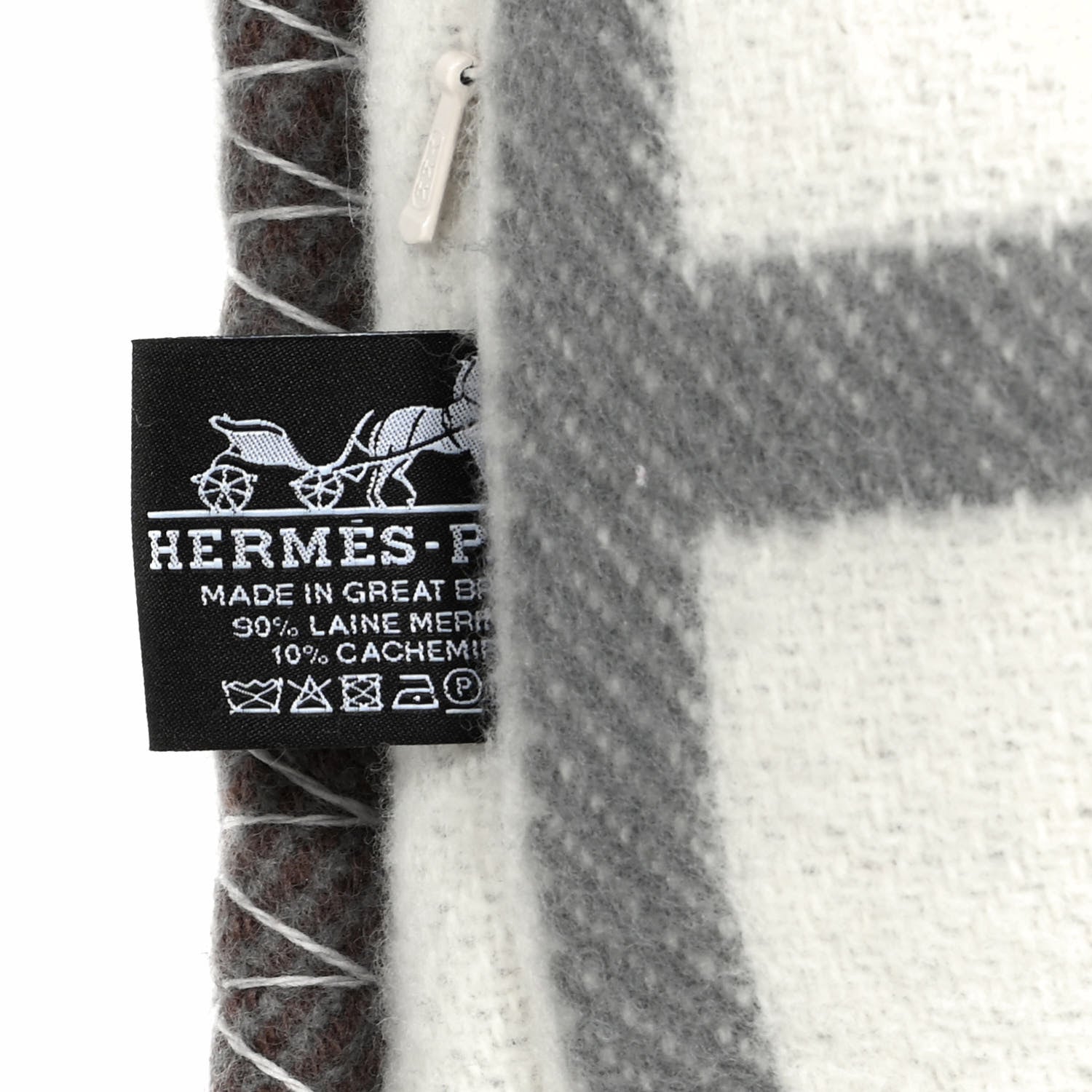 Hermes Wool Cashmere Avalon Vibration Pillow PM Ecru Gris 3 of 3