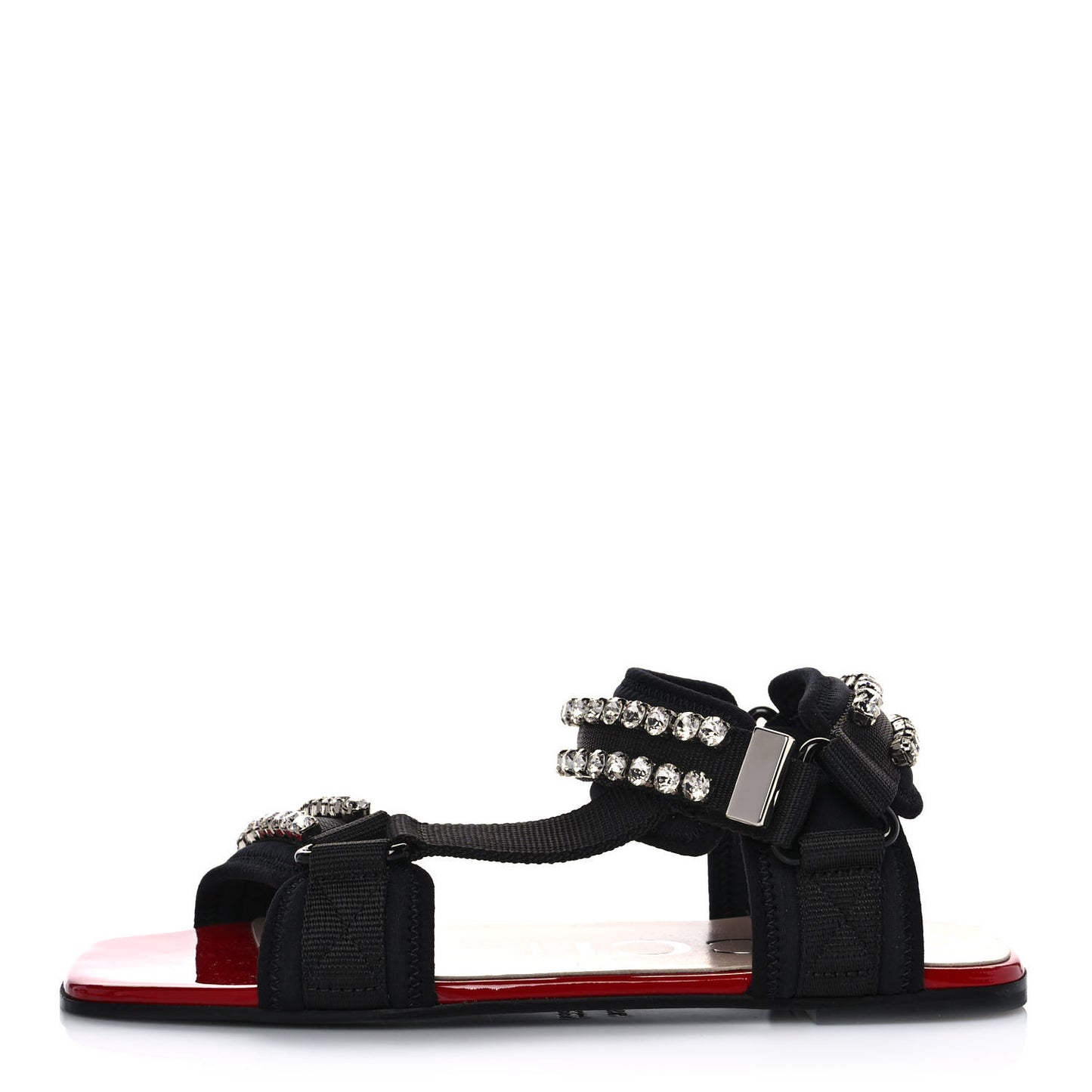 Neoprene Canvas Crystal Embellished Shea Flat Sandals 36.5 Black