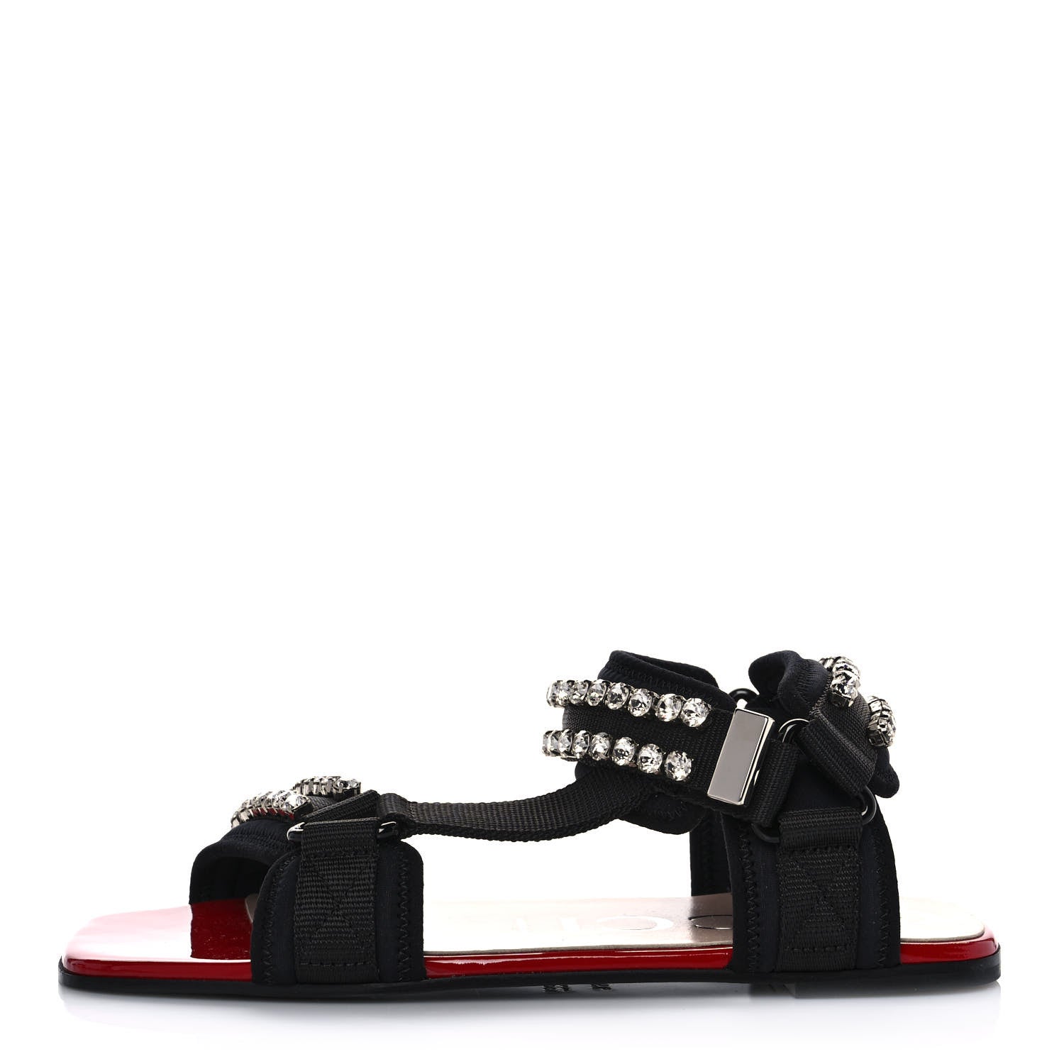 Gucci Neoprene Canvas Crystal Embellished Shea Flat Sandals 36.5 Black 1 of 9