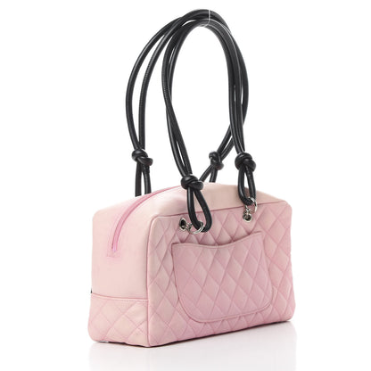 Chanel Calfskin Quilted Large Cambon Bowler Pink Black 3 of 17