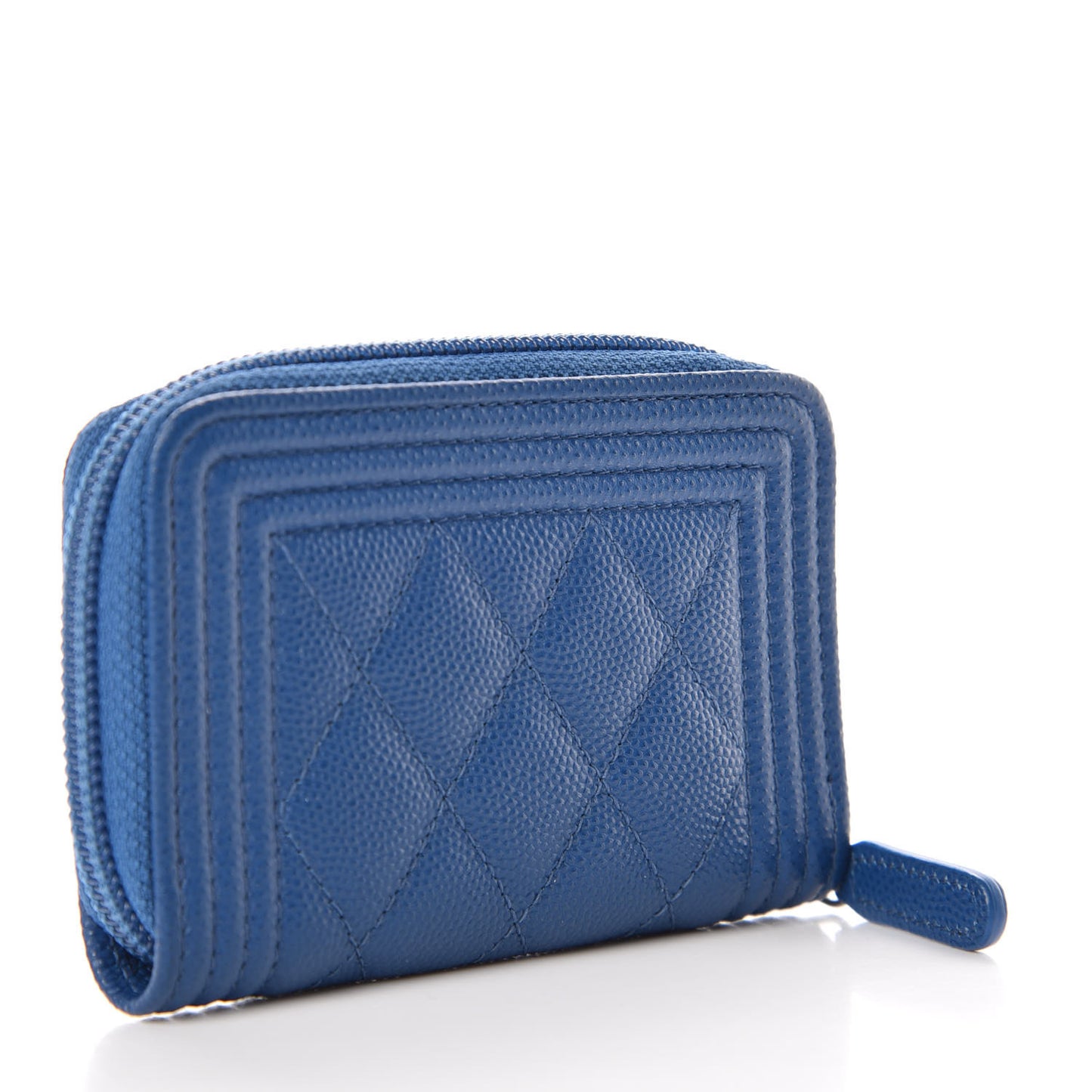 Caviar Quilted Boy Zip Around Coin Purse Wallet Dark Blue